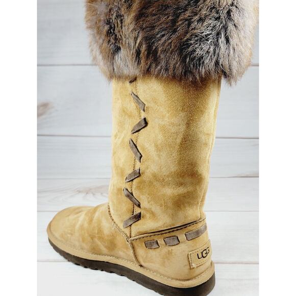 UGG Boots Australia Rosana Fur Cuff Style 1008044 Chestnut Wool Brown Boots Sz 7 - Picture 16 of 16